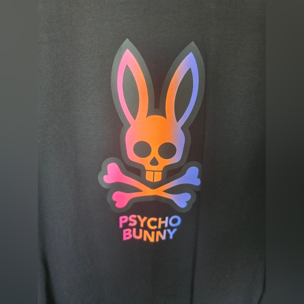 Psycho Bunny Black Tee with Vibrant Skull Graphic
